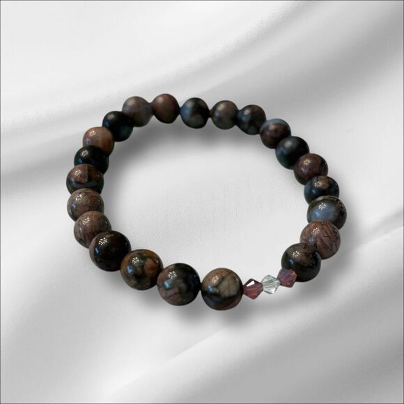 Elegant GLAUCOPHANE Beaded Bracelet 7” with Swarovski crystals - Picture 3 of 5